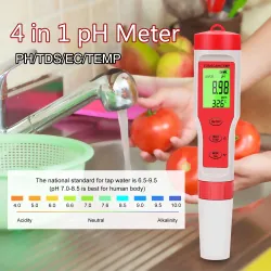جهاز فحص المياه 4 في 1 (EZ-9908) - قياس TDS, EC, pH ودرجة الحرارة. جهاز فحص المياه 4 في 1 (EZ-9908) - قياس TDS, EC, pH ودرجة الحرارة.