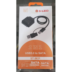 محول وكابل توصيل هارد ديسك 2 في 1 (SATA إلى USB 3.0 و Type-C) من S-LEO موديل ST-3631