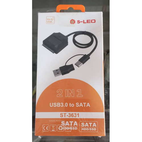 محول وكابل توصيل هارد ديسك 2 في 1 (SATA إلى USB 3.0 و Type-C) من S-LEO موديل ST-3631