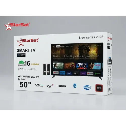 شاشة StarSat SV-K50K4 Smart TV مقاس 50 بوصة 4K Android 16 شاشة StarSat SV-K50K4 Smart TV مقاس 50 بوصة 4K Android 16