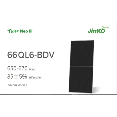 لوح الطاقة الشمسية جنكو Tiger Neo III Bifacial N-Type (قدرة 650-670 واط) من Jinko Solar لوح الطاقة الشمسية جنكو Tiger Neo III Bifacial N-Type (قدرة 650-670 واط) من Jinko Solar