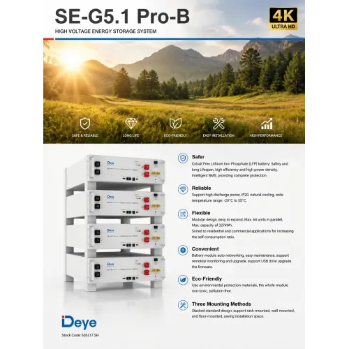 بطارية الليثيوم الذكية دايا Deye SE-G5.1 Pro-B (5.12kWh / 51.2V 100Ah) بطارية الليثيوم الذكية دايا Deye SE-G5.1 Pro-B (5.12kWh / 51.2V 100Ah)