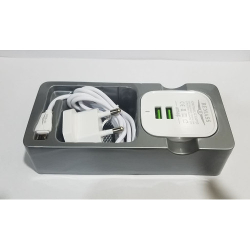 شاحن كهرباء BEMASS A201 منفذين USB مع كابل Type-C